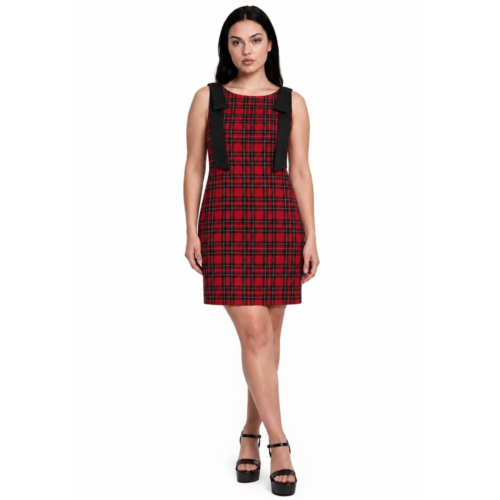 NEW Alex Marie Plaid Shift Dress Women Size 18 Red Tartan Bow Shoulder MSRP $208